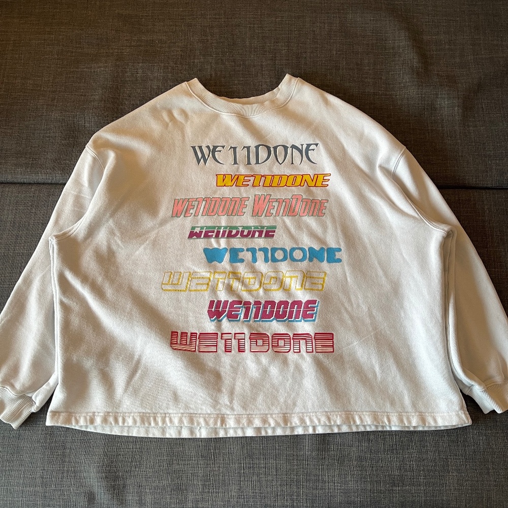 We11done Welldone white Front Logo graphic print crew neck Sweatshirt large